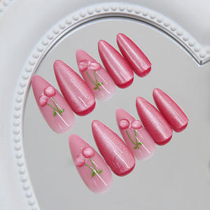 Uñas postizas <span class=keywords><strong>de</strong></span> gel 3D con efecto ojo <span class=keywords><strong>de</strong></span> gato, estilo punk, almendradas y cuadradas, con cerezas, <span class=keywords><strong>de</strong></span> última tendencia, las más vendidas - Product Image 4