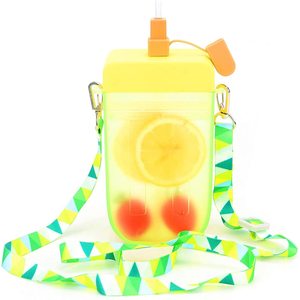 ขวดน้ำซิลิโคนสำหรับเด็ก ลายการ์ตูนไอศกรีม ขนาด 10 ออนซ์  วัสดุซิลิโคนเกรดอาหาร ปิดผนึกกันรั่วซึม สายสะพายไหล่ปรับได้ - Product Image 1
