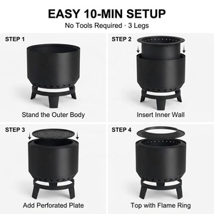 Wholesale 19 Inch Smokeless <b>Fire</b> <b>Pit</b> Outdoor <b>Wood</b> <b>Burning</b> Metal Steel Low Smoke Bonfire <b>Pit</b> with Removable Ash Pan & Cover - Product Image 4