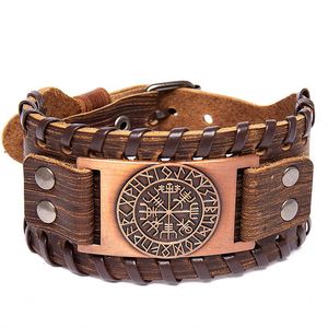 Men's Stylish Viking Leather Wrap Bracelets Rock Punk <b>Compass</b> Charm Male Wrist Jewelry Length Adjustable Bracelet - Product Image 6