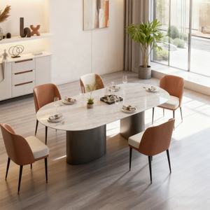 Ensemble de table à manger italienne 6 places Pieds en acier inoxydable noir Pieds de piédestal Assorti au canapé et aux chaises Ensemble de table à manger pour <span class=keywords><strong>maison</strong></span> de luxe - Product Image 1