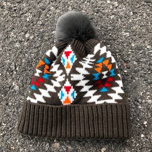 Inverno donna caldo cappello lavorato a maglia piega Hairball <span class=keywords><strong>Aztec</strong></span> berretti - Product Image 3