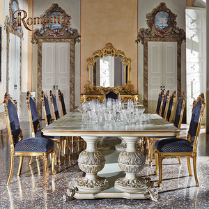 <span class=keywords><strong>Tavolo</strong></span> da Pranzo <span class=keywords><strong>Rettangolare</strong></span> in Stile Classico Europeo con 8 Sedie, Set di Mobili per Sala da Pranzo di Lusso Personalizzato Bianco e Oro - Product Image 1