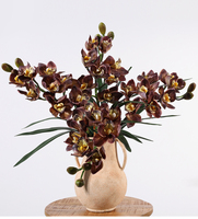 Orchidée Cymbidium Artificielle de Haute Qualité, 80 cm, 8 Têtes, Grande, en Latex, Toucher Réel, Fleur d'Automne Marron Foncé, Faite à la Main, Style Vintage, Avril