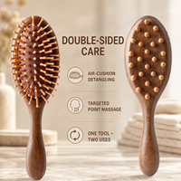 Brosse à cheveux double face en bois avec coussinets en bambou, peigne de massage du cuir chevelu, brosse démêlante en bois naturel, logo personnalisé, fourniture OEM