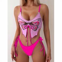 Ensemble bikini deux pièces à volants pour femmes, imprimé animal, string, sexy, costume brésilien, fournisseur de maillots de bain personnalisés, vente en gros, 2025