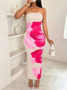 Nouvelle robe décontractée rétro pour femmes 2025, manches courtes, col en V, imprimé floral avec ceinture, mode estivale pour la <span class=keywords><strong>saison</strong></span> printanière - Product Image 2