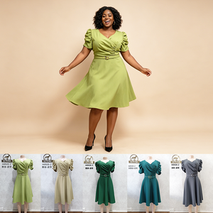 Elegante Abito Midi da Donna con Spacco, Collo a V e Maniche Lunghe, Stile Camicia, Nuovo per Primavera Autunno, Casual da Ufficio, Linea A - Product Image 3