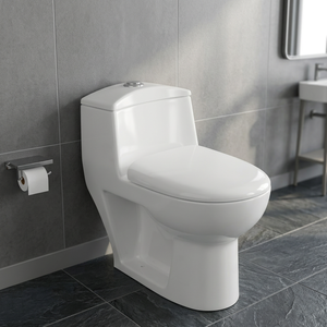 WC monobloc en céramique de haute qualité avec chasse double, siphon en P, à poser au sol, avec siège - Product Image 3