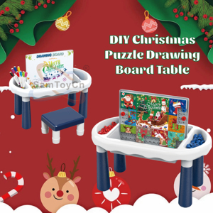 Bàn vẽ, bàn xếp hình, bàn xây dựng mô hình 2 trong 1 chủ đề Giáng sinh SamToyCn dành cho trẻ em, kèm ghế - Product Image 2