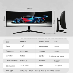 Monitor Curvo para Juegos de 45 Pulgadas, 165Hz, HVA, 5120 * 1440, 32:9, 10b100% SRGB, 1500R, Disponible en Stock para Entrega Rápida - Product Image 5