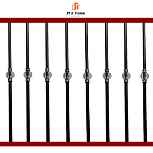 Balustre en fer forgé noir rond moderne de luxe 5/8 avec boule de cristal pour <span class=keywords><strong>rampe</strong></span> d'<span class=keywords><strong>escalier</strong></span> en <span class=keywords><strong>bois</strong></span> courbé intérieur - Product Image 3