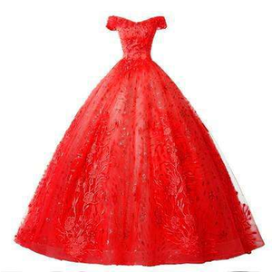 2025 abito in Quinceanera in raso stile Minthson blu reale con ricamo oro lungo fino al pavimento abito da ballo con scollo a barca abito da sposa rosso - Product Image 6