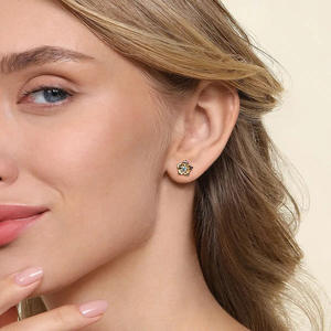 Boucles d'oreilles à fleurs dorées E4688 pour femmes, avec pierre en zircon, sertie de griffes, bijoux romantiques à la mode, cadeau - Product Image 4