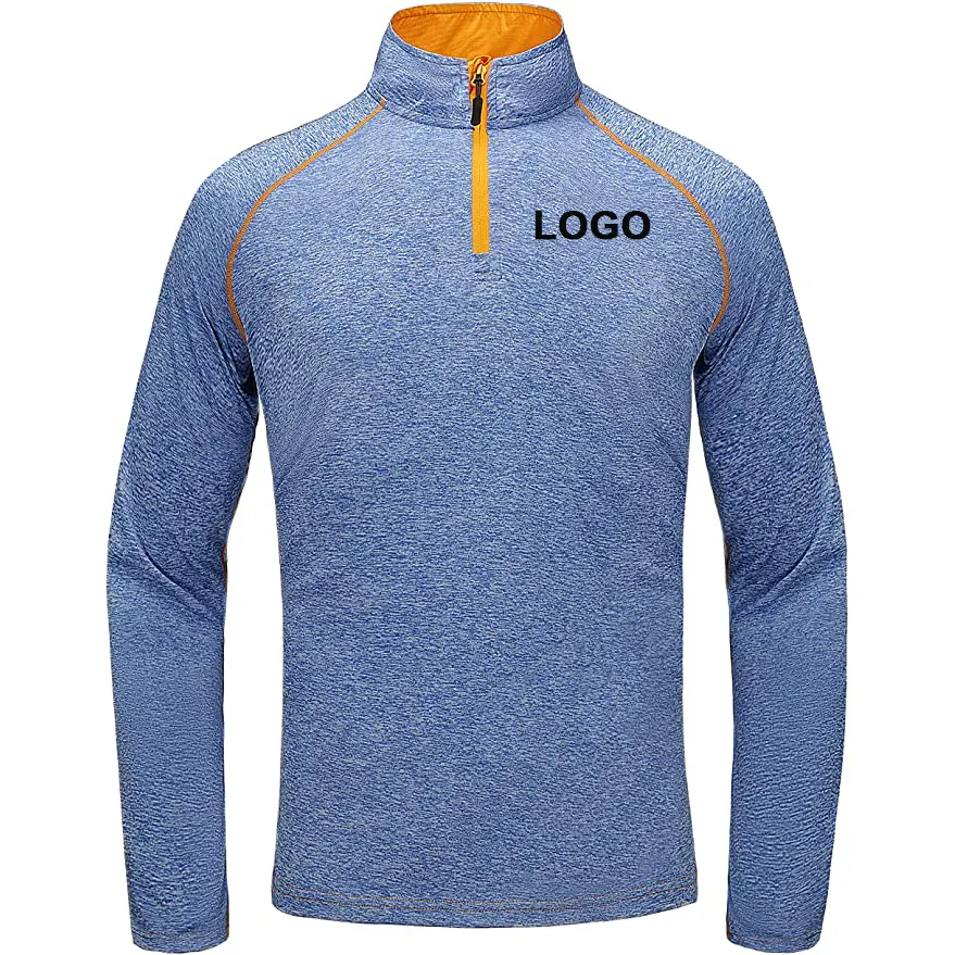 Custom Logo Men's Long raglon Sleeve Lightweight Running Exercise Sports T-Shirt half zip Top