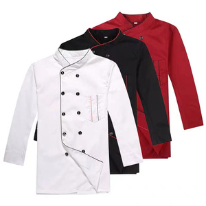 <b>Chef</b> Uniform Long Sleeve Cotton Work Coat For Restaurant Kitchen Staff White Black Red - Product Image 1