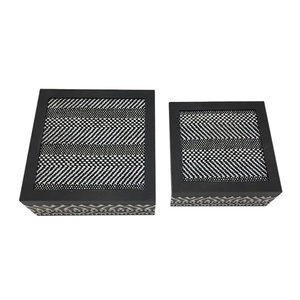 Beautifully Designed Decoration Black and <strong>White</strong> Rope Weave Patterned Vintage Square <strong>Wooden</strong> Gift Box <strong>Crate</strong> - Product Image 2