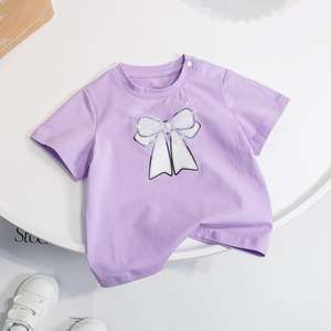 Camiseta de Manga Corta para Niñas, Color Sólido, Tela Jersey de Poliéster para Niñas Pequeñas - Product Image 1
