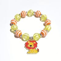 Bracelet Perlé Tendance pour Enfants Filles, Breloque Lion de Dessin Animé, Perles Rayées Colorées, Bracelet Élastique, Bijou Cadeau pour Fête d'Enfants
