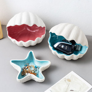 Creativo piatto in ceramica a forma di conchiglia gioielli trucco vassoio portaoggetti Layout desktop casa portico chiave portaoggetti arredamento - Product Image 5
