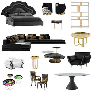 سرير أميرة فاخر من المخمل الأسود بتصميم فريد قابل للتخصيص، حل متكامل لأثاث غرف النوم في الفلل الحديثة من قبل مصمم داخلي - Product Image 1