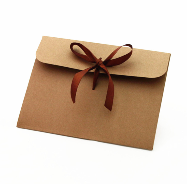Конверт из коричневой крафт-бумаги на заказ с лентой, утолщенный Бумажный Подарочный конверт ручной работы