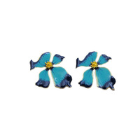 Boucles d'oreilles vintage bleu iris, style rustique et émail, boucles d'oreilles fleur exagérées, bijoux tendance pour femmes