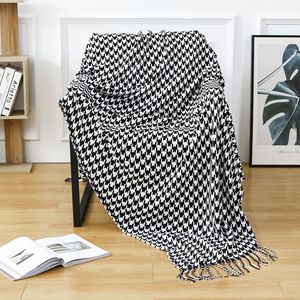 Manta de punto de lana para camas <span class=keywords><strong>con</strong></span> borla pata de gallo mantas de punto grueso sofá decoración a cuadros para el hogar - Product Image 1