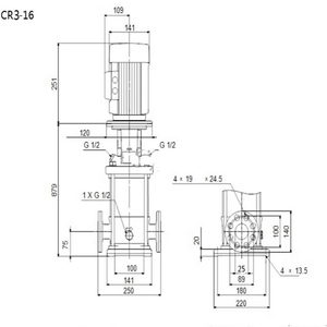 Pompe centrifuge verticale multi-étages série CR20-10, 11 kW, en acier inoxydable, haute pression - Product Image 6