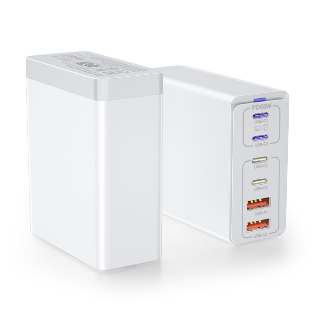 2A+4C Fast Charger 105W USB C Charger Block Upgraded GaN 6-Port Fast Charging Station Hub PD 65W Laptop Charger Adapter