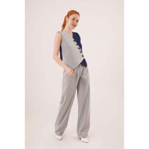 Gilet pour femme bleu marine en gros, motif croisé, bouton brodé, style extérieur, longueur longue, veste sans manches, tissu tissé, coton tricoté - Product Image 5