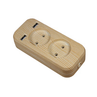 Soket Ekstensi USB Colokan Soket, Kayu/Putih/Biru 2 Slot Stop Kontak Eropa dengan USB 2A 5V Strip Daya Tanpa/dengan Kabel 1.5M
