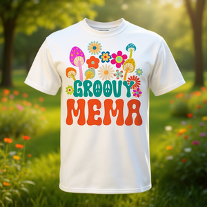 T-shirt rétro Groovy Mema pour la fête des mères, motif de fleurs hippies - Product Image 3