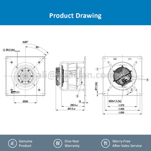 For K3G310-PH58-02 310mm 400VAC 4.6A 4000RPM 2950W 7105m3/h IP54 <b>Centrifugal</b> Cooling <b>Fan</b> OEM EC Motor M3G112-GA - Product Image 4