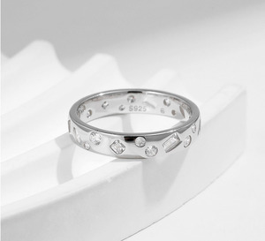 925 Sterling <b>Silver</b> Multi Cut Zircon <b>Eternity</b> Band <b>Ring</b> Stackable Minimalist Wedding Promise <b>Ring</b> for Women Daily Party Jewelry - Product Image 5