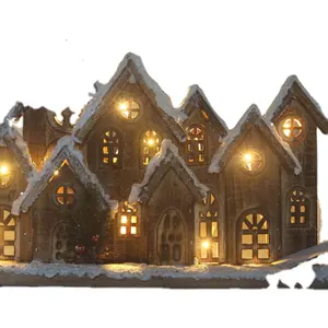 Casa de nieve de Navidad, decoración iluminada, luz led para el hogar, funciona con batería, casa de iglesia de madera