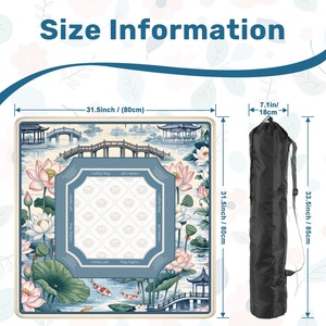 <span class=keywords><strong>Tapis</strong></span> de Mahjong style chinois avec motif Lotus Pond Koi - <span class=keywords><strong>Tapis</strong></span> de <span class=keywords><strong>jeu</strong></span> de table à bordure bleue avec étiquettes « Play Right/Walls Left » - Product Image 6