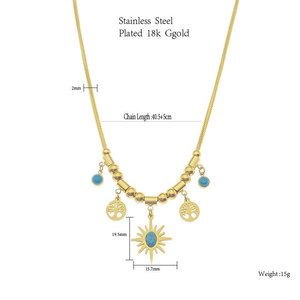 สร้อยข้อมือสแตนเลสสตีลชุบทอง 18K PVD ประดับด้วยเทอร์ควอยซ์ลายต้นไม้แห่งชีวิตและลายพระอาทิตย์สไตล์โบฮีเมียน |   กันน้ำ ป้องกันการแพ้ และไม่ซีดจาง - Product Image 5