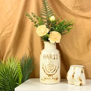 Custom Simple Vintage Nordic Modern Living Room Donut Standing Flower Ceramic Vase With Artificial Plants For Home Decor