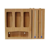 Многофункциональный бамбуковый Органайзер с застежкой-молнией для хранения, для ящика, с бамбуковым дозатором для обертывания и контейнером для хранения из фольги, для кухни