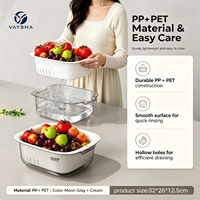 VAYSMA Keuken Multifunctionele Vierkante Dubbellaagse Plastic PP+PET Afwasbak Afvoermand Fruit Groente Opbergmand Met Handvat