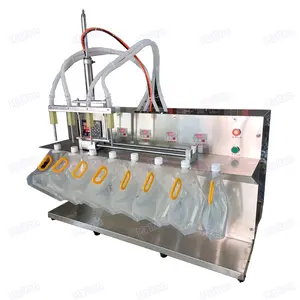 Cheap price 4-nozzle semiautomatic juice liquid stand up spout pouch filling and sealing machines