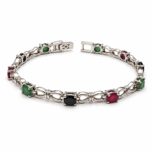 925 Sterling Silver Rhodium Plated <b>Ruby</b> Emerald Blue Sapphire Tennis <b>Bracelet</b> for Women - Product Image 2