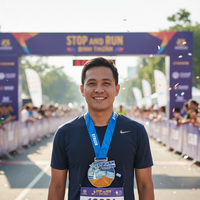 Médaille de finisseur personnalisée pour le marathon de Binh Thuan au Vietnam, en alliage de zinc émaillé, avec ruban bleu, souvenir de l'événement de course pour les coureurs
