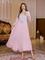 Elegantes Abaya-Maxikleid für Damen, Atmungsaktives Sommerkleid, Besticktes Strass-Design, Fließendes Lässiges Bescheidenes Gewand
