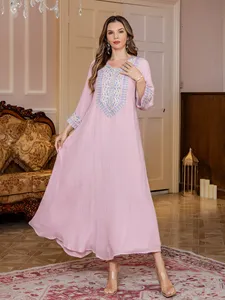 Vestido Abaya Elegante para Mujer, Vestido Largo Transpirable de Verano, Diseño Bordado con Pedrería, Vestido Casual Fluido y Modesto - Product Image 1