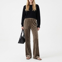 Pantalon évasé en velours taille mi-haute coupe ample pour femme, décontracté, drapé, amincissant, taille élastique, collection automne