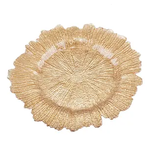 Goud Gouden Reef Blad Glas Lader Plaat 13 Inch Electroplated Kleur Glas Zon Bloem Voorraad Lader Platen Voor Bruiloft