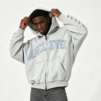 AMCLEVER Nouvelle Arrivée Sweat à Capuche Vintage Entièrement Zippé Coupe Ample Homme Veste Streetwear avec Logo Brodé Personnalisé
