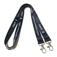 Cordons de cou en polyester avec crochets mousquetons, noirs unis, double crochet, porte-clés, avec logo personnalisé, double cordon